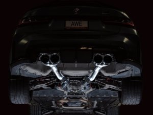 BMW M4 Performance Exhaust - AWE Tuning - Track Edition Cat-Back, Chrome Silver Quad 4.5 in Double-Walled Slash-Cut Tips - Chrome Silver - `21-`27